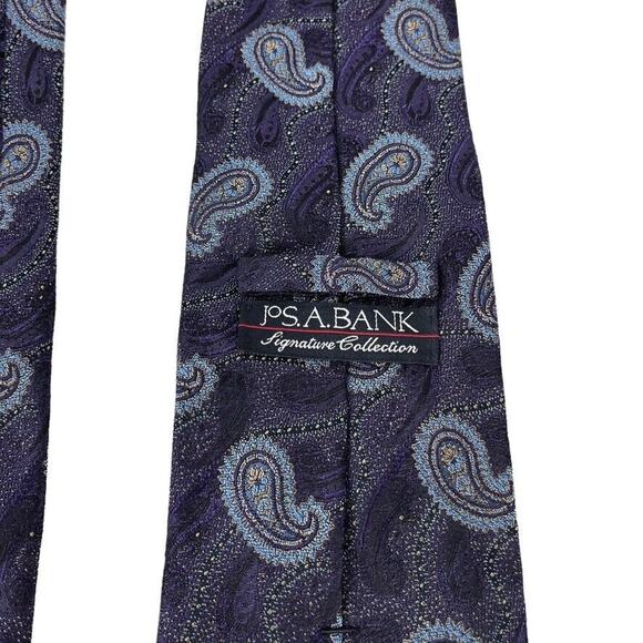 Jos A Bank Signature Collection Mens Purple Blue Paisley Neck Tie Necktie Silk - Picture 15 of 16